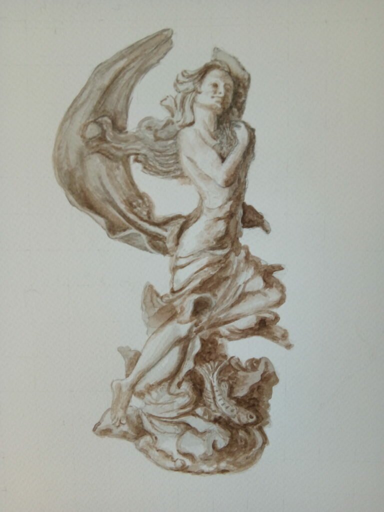 Greyscale painting of a statue of Venus