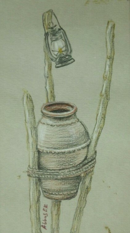 Still-life of a waterpot and lantern
